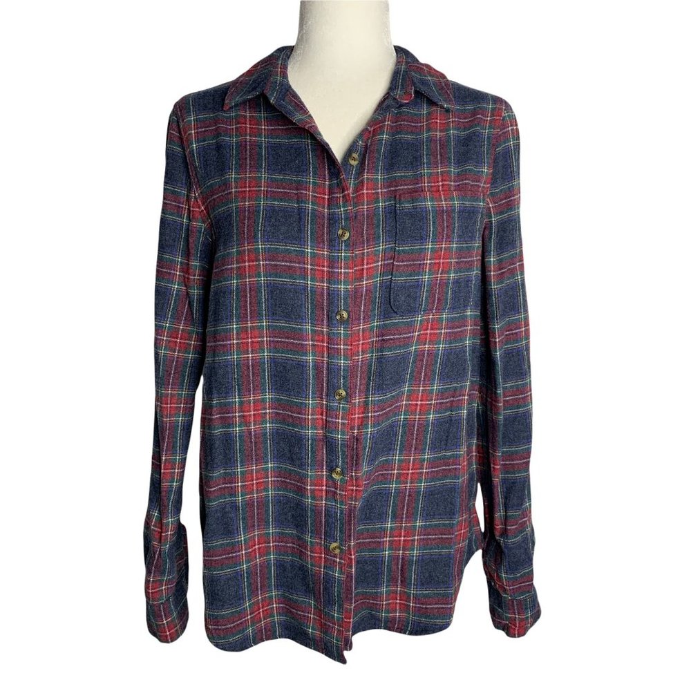 Aeropostale Boyfriend Fit Flannel Shirt M Blue Plaid Button Up Chest Pocket